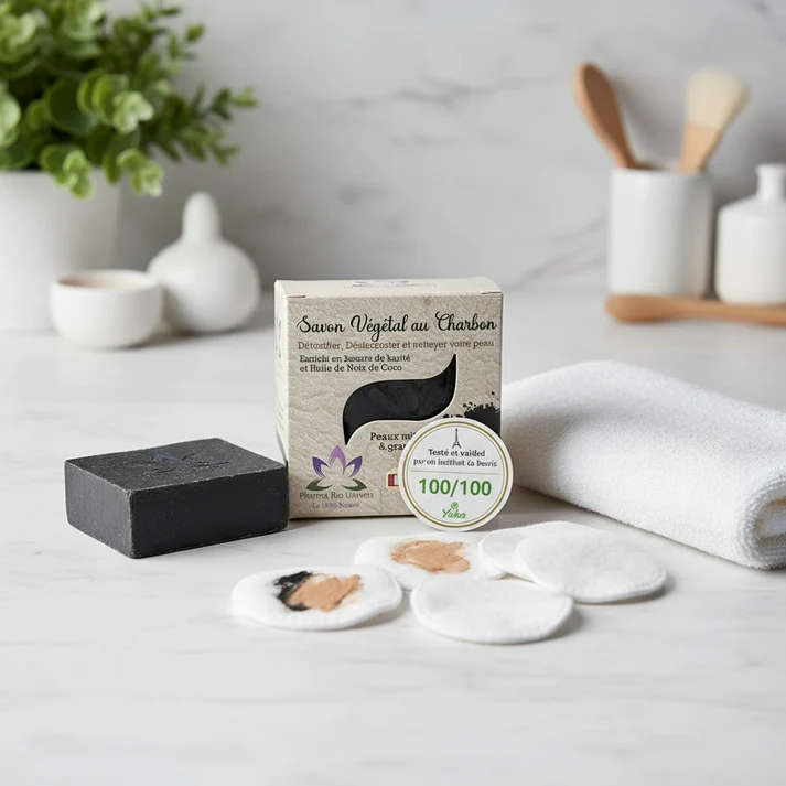 Savon Végétal Purifiant & Démaquillant au Charbon Actif – Saponifié à Froid Savon Végétal Purifiant & Démaquillant au Charbon Actif – Saponifié à Froid | 150g – Image 1