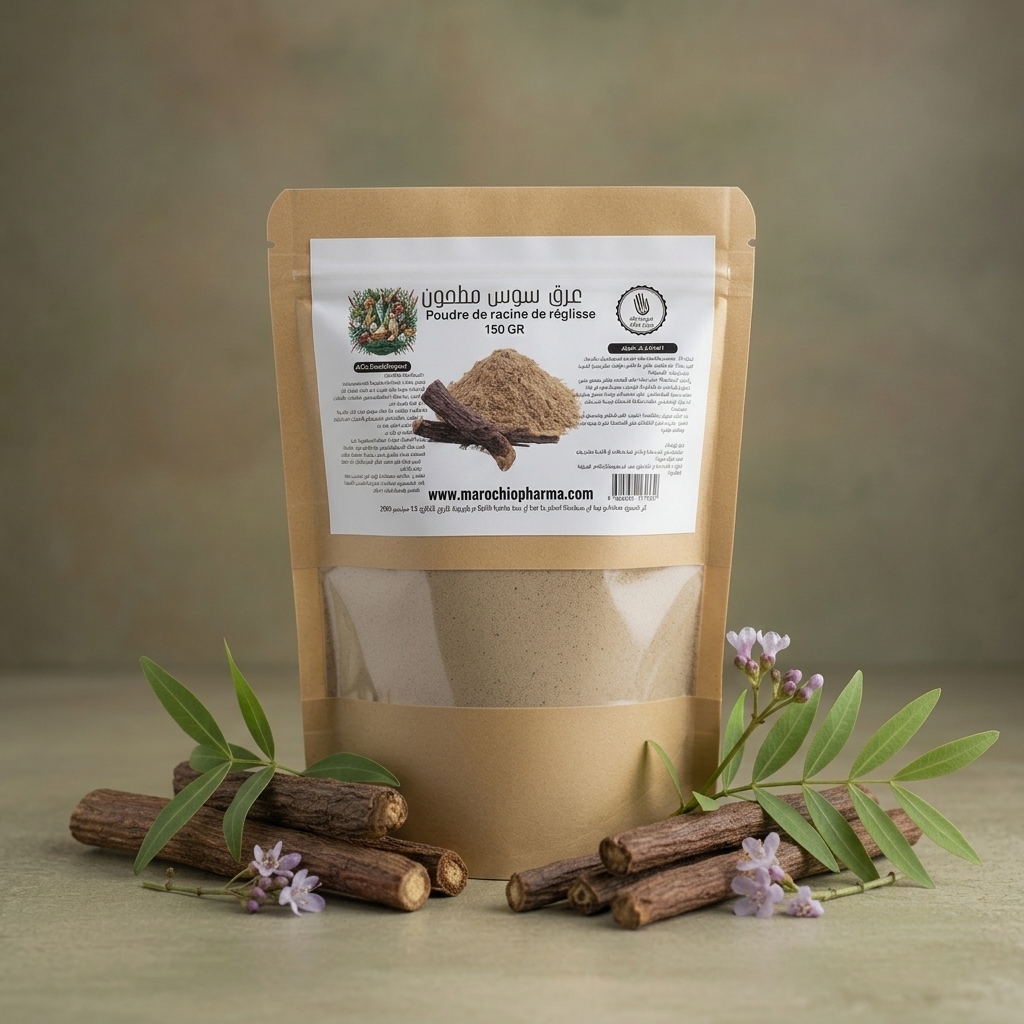 poudre-de-racine-de-reglisse Poudre de Racine de Réglisse 100% Naturelle – Origine Maroc | Peau, Cheveux & Infusion | 150g – Image 1